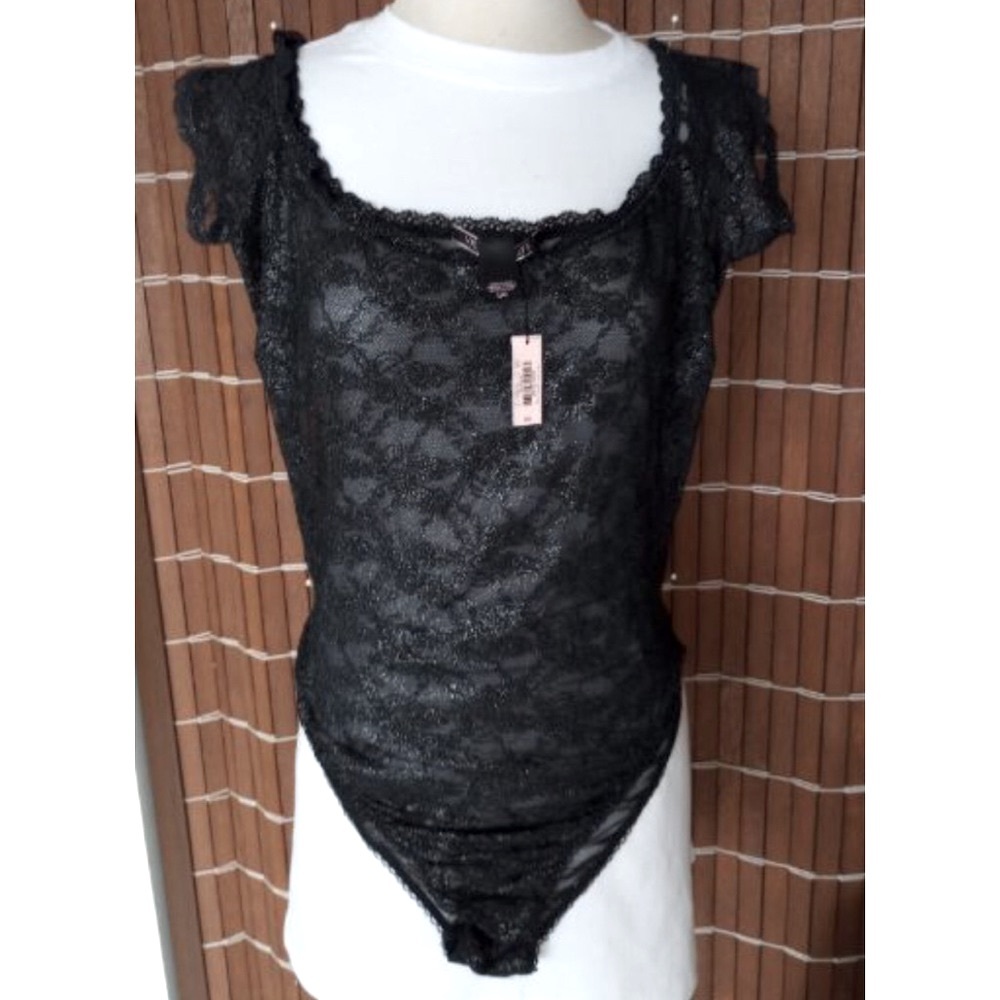 Victoria Secret Lace Body Blouse with Shiny Silver & Mesh Back. Size Large - Picture 1 of 6